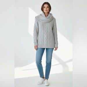 J. Jill Cable Knit Velour Sweater With Scarf Gray Size Small